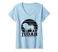 Mujer León De Judá Hebreo Israelita Cristiano Judío Africano Camiseta Cuello V
