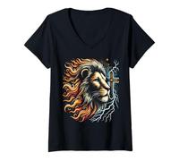 Mujer León De Judá Jesús El Mesías Fe Cristiana Camiseta Cuello V