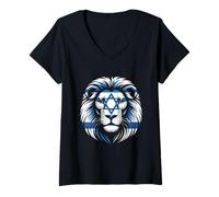 Mujer León de Judá Orgullo Judío Bandera Israel Fuerza Unidad Camiseta Cuello V