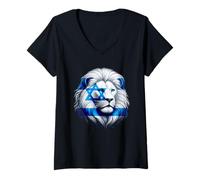 Mujer León de Judá Orgullo Judío Bandera Israel Fuerza Unidad Camiseta Cuello V
