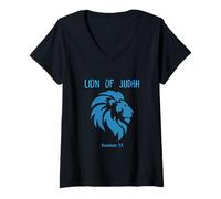 Mujer León de Judá Revelación Cristiana 5:5 Fe Mesiánica Camiseta Cuello V