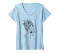 Mujer León gobierna el rey real salvaje Fierce Depredador Jungle Vibe Camiseta Cuello V
