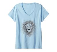 Mujer León Lover Línea Abstracta Scribble Art Lindo Gatito Salvaje Camiseta Cuello V