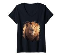 Mujer León majestuoso en la Sabana Africana Camiseta Cuello V