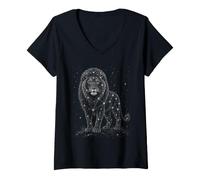 Mujer León Naturaleza Amante Cielo Estrellado Vintage Wildlife Graphic Camiseta Cuello V