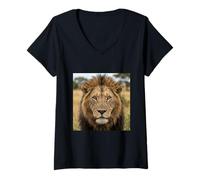 Mujer León Primer Plano Retrato Majestuoso Cara De G Camiseta Cuello V