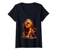 Mujer León Rugido Fuerza Poder Líder Alfa Animal Salvaje Camiseta Cuello V