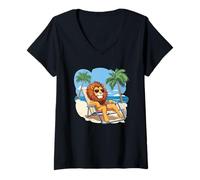 Mujer León viviendo su mejor vida en unas vacaciones tropicales Camiseta Cuello V