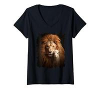 Mujer León y cordero: Mesías poderoso protector Camiseta Cuello V