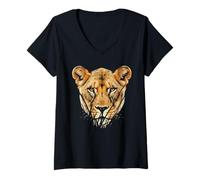Mujer Leona Mujer León Caza Retrato Vintage Safari Africano Camiseta Cuello V