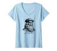 Mujer Leonardo da Vinci con Estampado Negro característico Camiseta Cuello V
