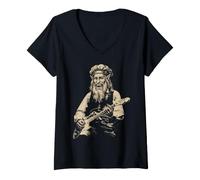 Mujer Leonardo da Vinci Hombre Lobo Tocando la Guitarra Italia Historia del Arte Camiseta Cuello V