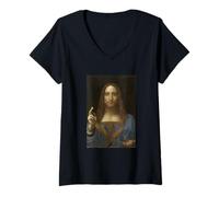 Mujer Leonardo da Vinci Salvator Mundi Religioso Jesús Cristiano Camiseta Cuello V