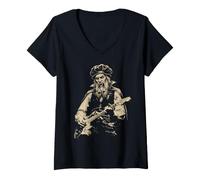 Mujer Leonardo da Vinci Vampiro Tocando Guitarra Italia Historia del Arte Camiseta Cuello V