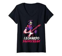 Mujer Leonardo da Vinci Vampiro Tocando la Guitarra Historia Italiana Alt Camiseta Cuello V