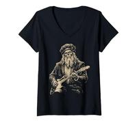 Mujer Leonardo da Vinci Zombie Tocando la Guitarra Renacimiento Italiano Camiseta Cuello V