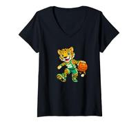 Mujer Leopard Basketball Mascot Dribbling Sports Graphic Camiseta Cuello V