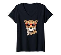 Mujer Leopard Design Wild Animal Feline Red Glass Big Cat Camiseta Cuello V