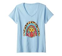 Mujer Leopard Easter Rainbow For Christian Mom and Sunflower Cross Camiseta Cuello V
