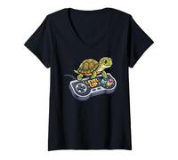 Mujer Leopard Gecko Playing Video Game Lizard & Reptiles Gamers Camiseta Cuello V