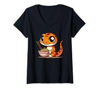 Mujer Leopard Gecko Reptile Lizard Japanese Kawaii Ramen Love Camiseta Cuello V