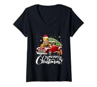 Mujer Leopard Gecko Ride Red Truck Christmas Pijama Camiseta Cuello V
