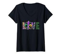 Mujer Leopard Mardi Gras Motif For Women Who Love Beads and Bling Camiseta Cuello V