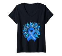 Mujer Leopardo Girasol Cinta Azul Esclerosis Lateral Amiotrófica Camiseta Cuello V