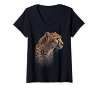 Mujer Leopardo, Guepardo, Tigre, Leopardo, Cara, león, Gato Camiseta Cuello V