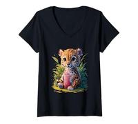 Mujer Leopardo Hombres Mujer Boba Tea Kawaii Bubble Tea Leopard Camiseta Cuello V