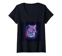 Mujer Leopardo majestuoso con un aspecto mágico Camiseta Cuello V