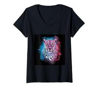 Mujer Leopardo majestuoso con un aspecto mágico Camiseta Cuello V