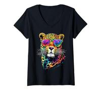 Mujer Leopardo Pantera Gran Gato Lindo Gatos Pantera Leopardo Camiseta Cuello V