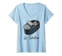 Mujer Les Sardines French Food Retro Vintage Sardina lata Camiseta Cuello V
