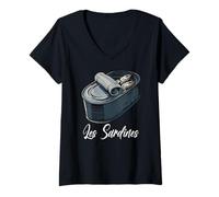 Mujer Les Sardines French Food Retro Vintage Sardina lata Camiseta Cuello V