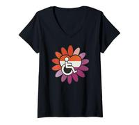Mujer Lesbian Les Pride Disabled Wheelchair Heart Flower Petals Camiseta Cuello V