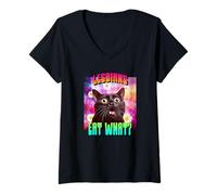 Mujer Lesbianas comen qué? (Divertido gráfico de Gato Gay LGBTQ) Camiseta Cuello V