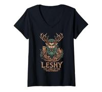 Mujer Leshy Bosque Salvaje Mitología Eslava Hombre Verde Pagano Camiseta Cuello V