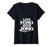 Mujer Less FOMO More JOMO Minimalist Retro Vintage Quote Design Camiseta Cuello V
