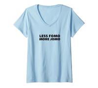 Mujer Less FOMO More JOMO Minimalist Retro Vintage Quote Design Camiseta Cuello V