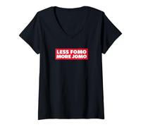 Mujer Less FOMO More JOMO Minimalist Retro Vintage Quote Design Camiseta Cuello V