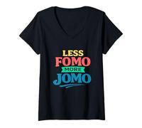 Mujer Less FOMO More JOMO Minimalist Retro Vintage Quote Design Camiseta Cuello V
