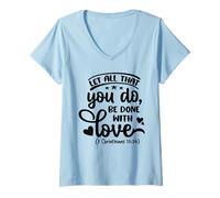 Mujer Let All That You Be Do Done with Love Verso de la Biblia Cristiano Camiseta Cuello V