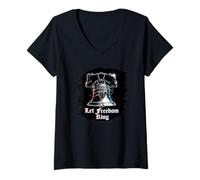 Mujer Let Freedom Ring 4 de Julio USA 250th Liberty Bell Glitch Camiseta Cuello V