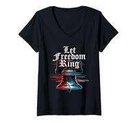 Mujer Let Freedom Ring Liberty Bell USA 250 de Julio 4 Glitch Camiseta Cuello V