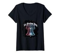 Mujer Let Freedom Ring USA 250 Aniversario Glitch Liberty Bell Camiseta Cuello V