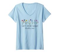 Mujer Let God Lead Matthew 19:26 God Quote All Things Are Possible Camiseta Cuello V