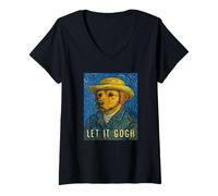 Mujer Let It Gogh Dog Selfie Art Amante de la pintura, estilo Vincent Van Gogh Camiseta Cuello V