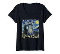 Mujer Let it Gogh Funny Van Gogh Starry Night Raccoon Camiseta Cuello V