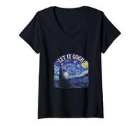 Mujer Let It Gogh Noche Estrellada Divertido Artista Van Gogh Bellas Artes Camiseta Cuello V